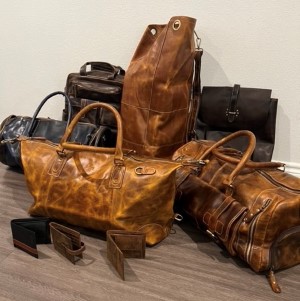 Buffalo leather, crazy horse leather, and cow and goat leather made by Kebos Leather