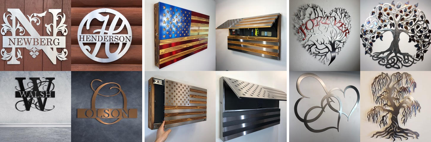 patriotic metal and wood art