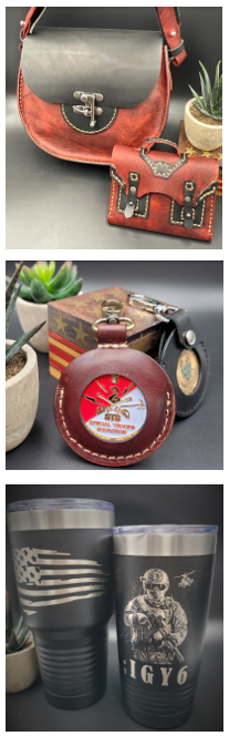 handcrafted leather products and engraved tumblers from Muddy Girl Leathers