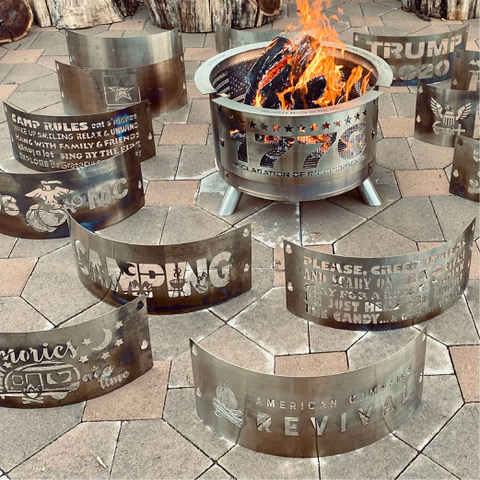Mobile fire pit with a patriotic message from MYFIRESIDE