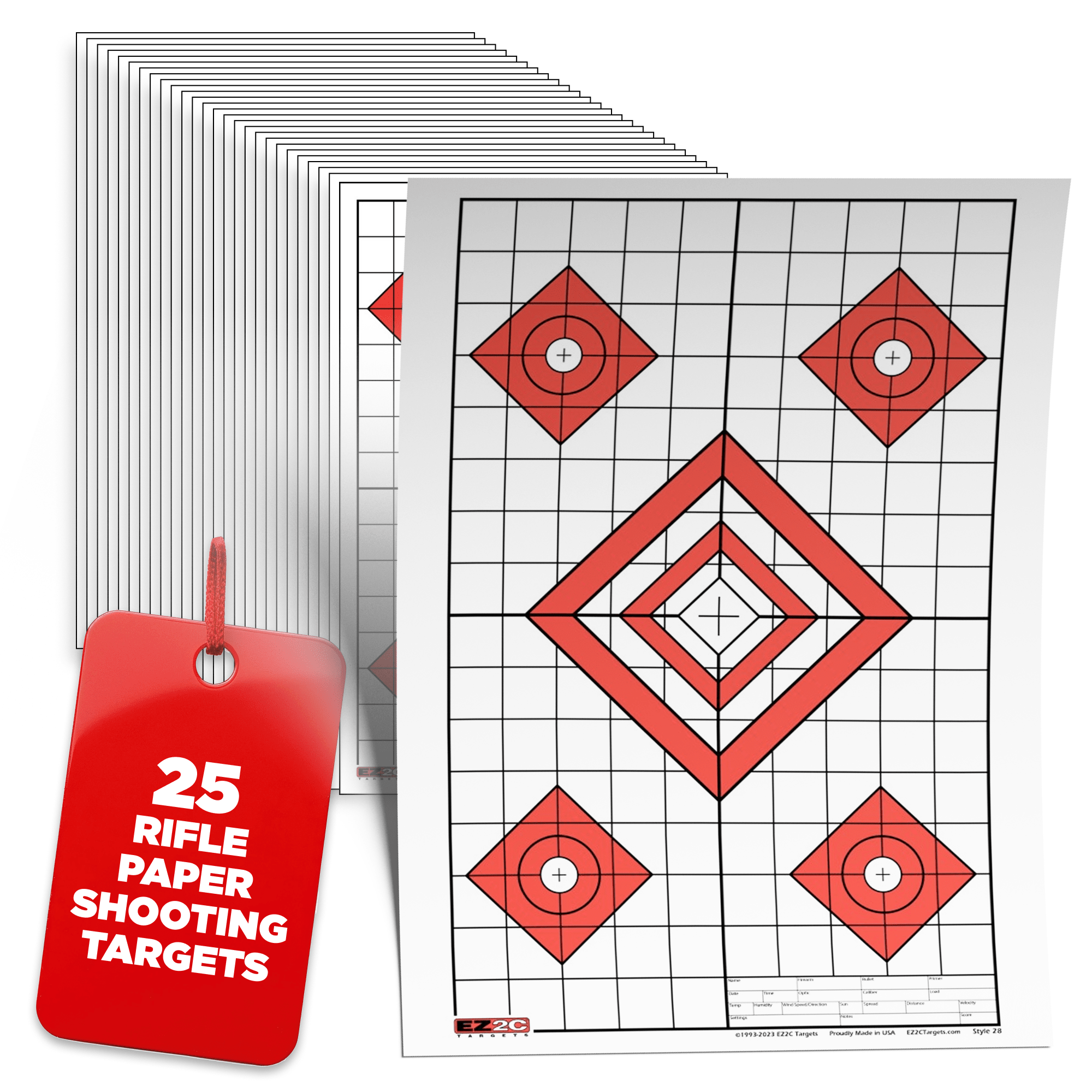 25 EZ2C Targets Style 28: Five Diamonds. Pad of 25 Paper Shooting Targ ...